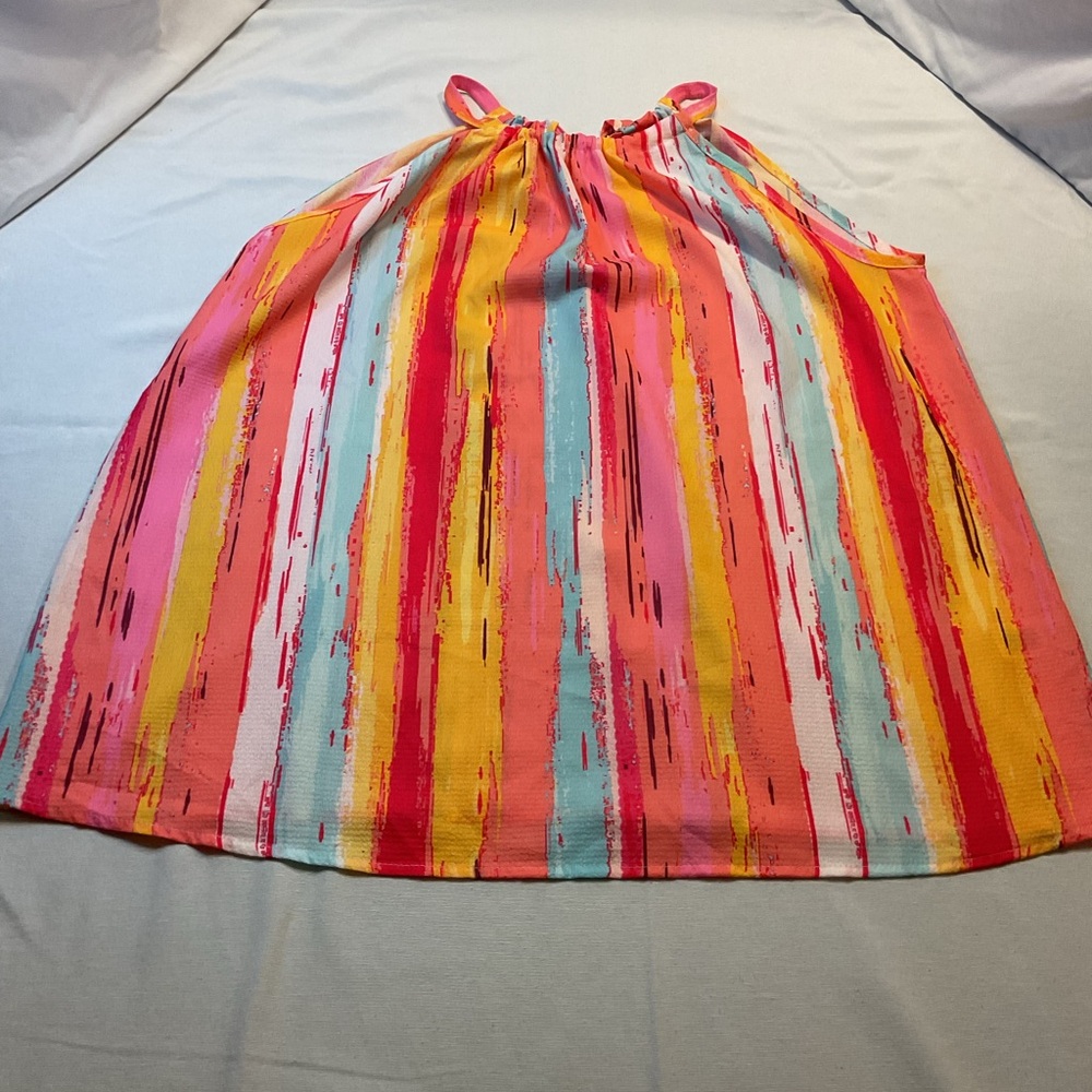 Bibi Women's Pink/Orange Halter Top, Size L, Adjustible, Tie Neck, Billowing